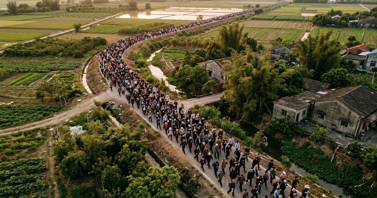 麥寮鄉間遶境人潮遠景