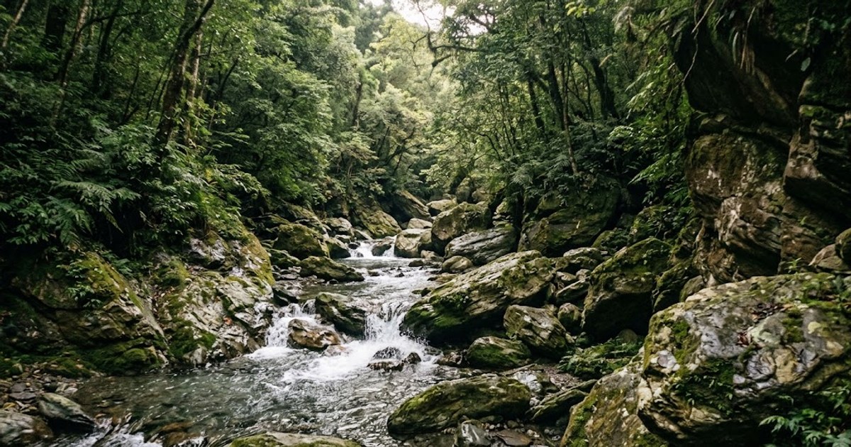 花蓮山區溪谷與森林步道自然風景