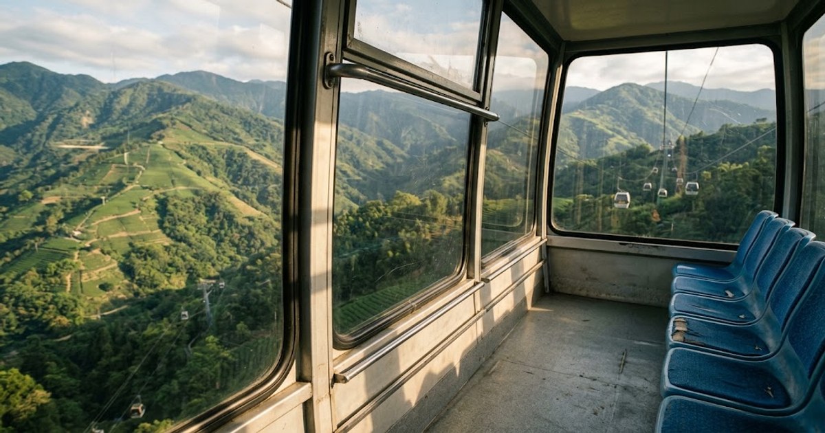 纜車車廂內望向山景