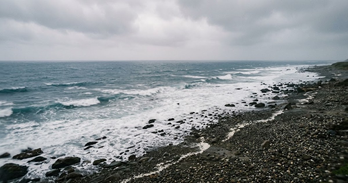 台灣北部秋日陰雨的海岸風景