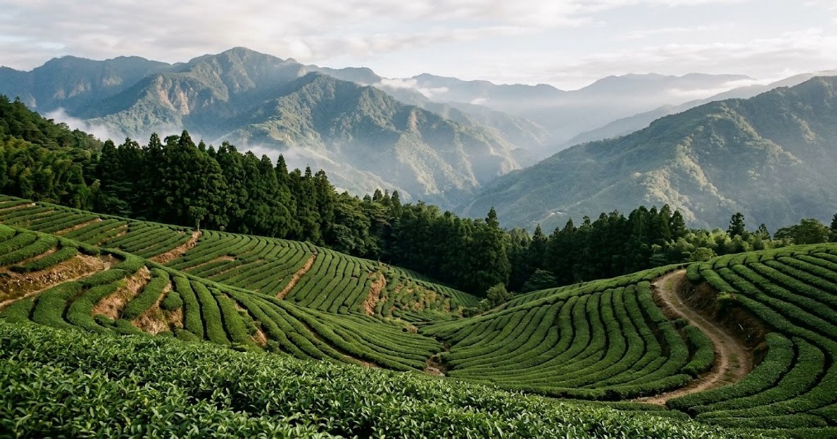 山區茶園與杉木林