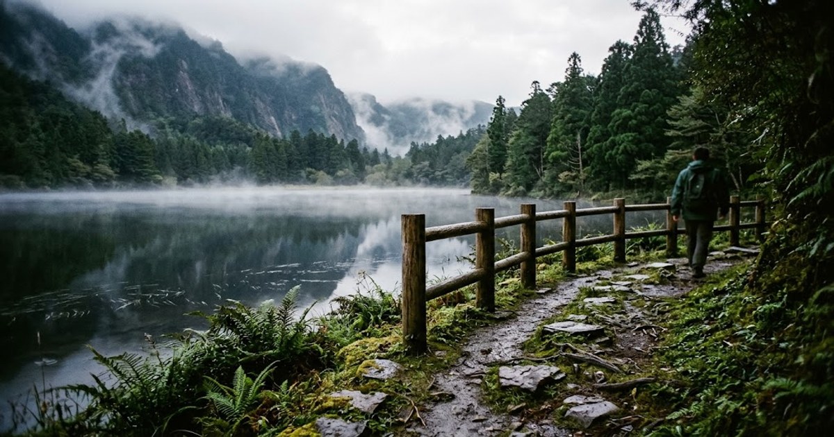 翠峰湖清晨湖面與山嵐