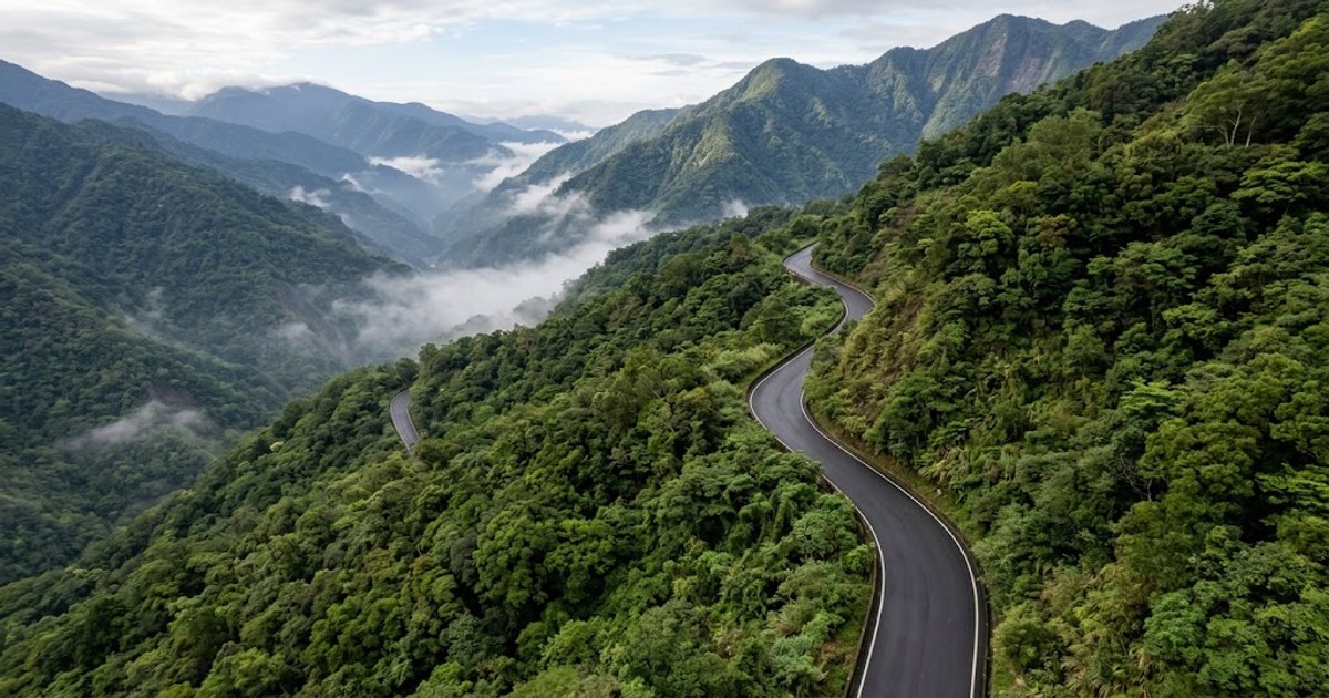 台灣山區蜿蜒公路與群山:地震後留意落石與封閉公告