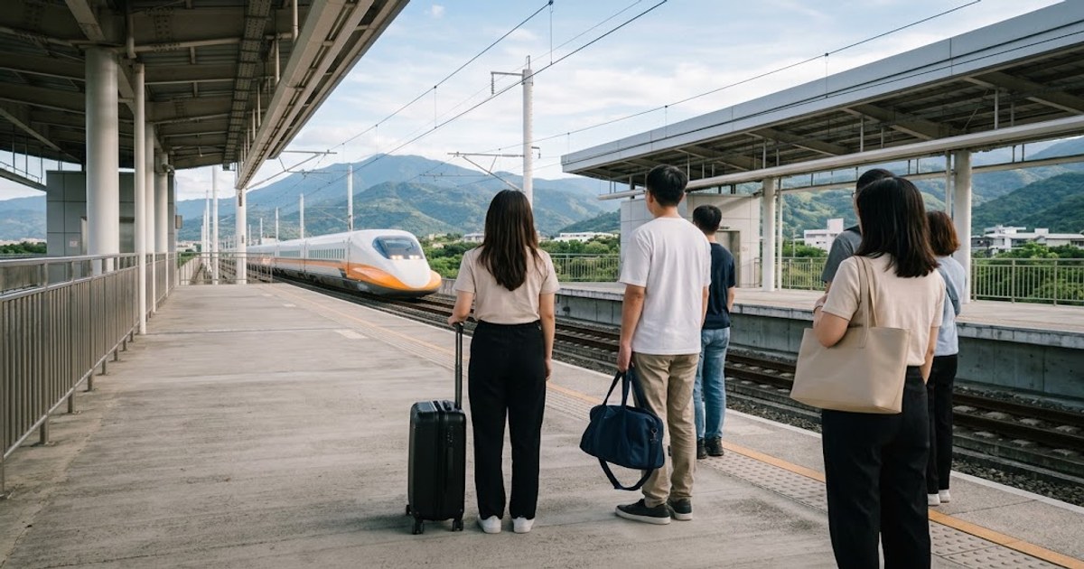 旅客在高鐵車站電子看板前查看列車資訊