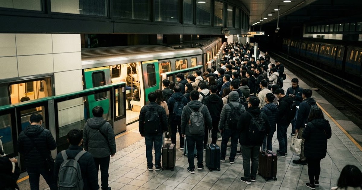 台北捷運月台上散場後排隊搭車的旅客